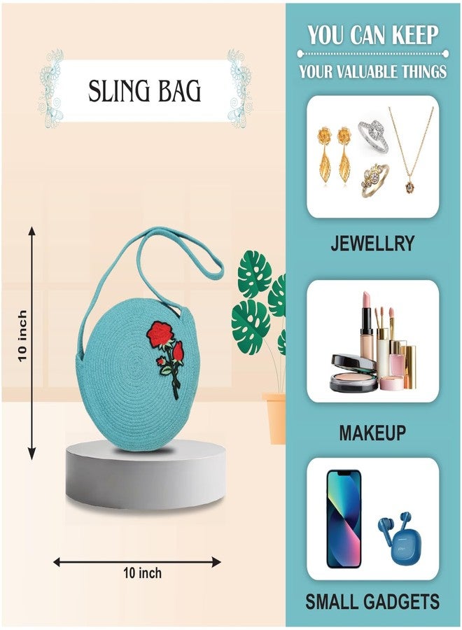 Ariya Women Round Sling Bag with Swatch (4058 | Sky Blue) Handcrafted PP & Cotton Blend Shoulder Purse, Perfect for Ladies & Girls, Lightweight Crossbody Bag for Daily, Casual, Travel - Image 3